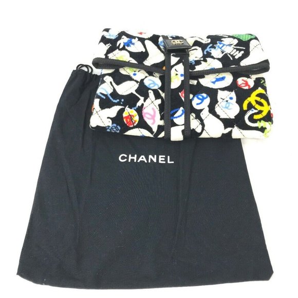 Auth CHANEL Animal pattern Diaper change sheet BABY baby mat Black/Multicolore - Picture 1 of 16